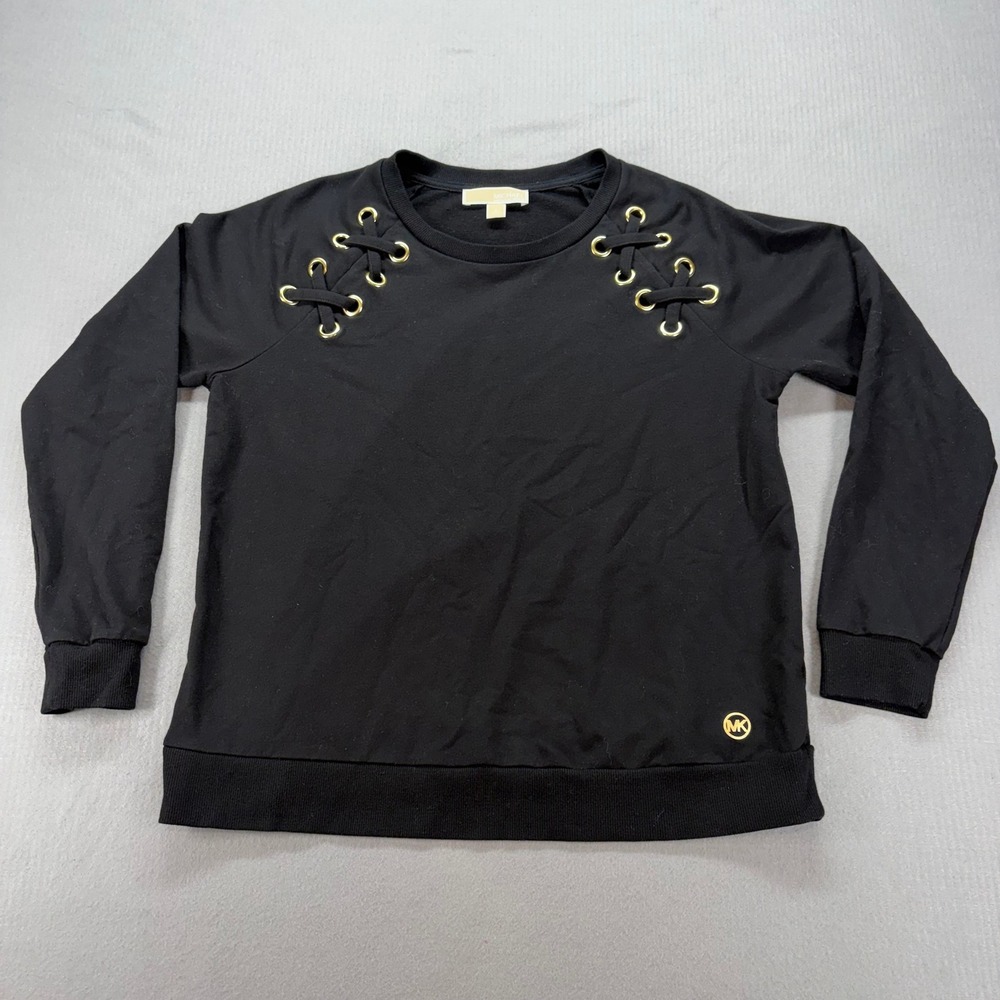 Michael Kors Sweatshirt Womens Large Black Lace Up Shoulder Grommet QH95GLC8WY